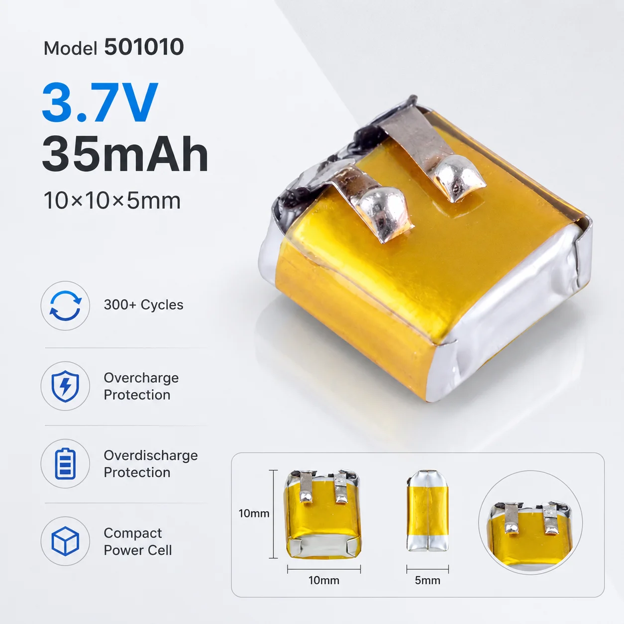 10-50Pcs 501010 501012 3.7V 35mAh LiPo Battery Lithium Polymer Cell for Bluetooth Earbud Mini LED Light Beauty Device