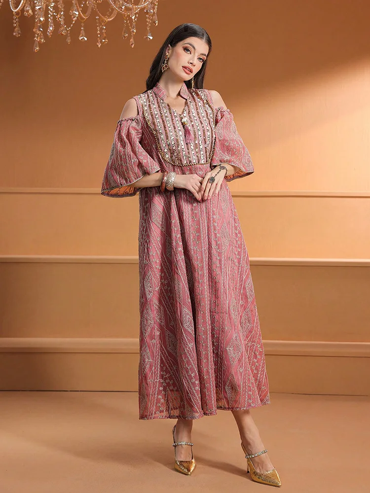 Eid djellaba muçulmano vestido feminino dubai abaya lantejoulas bordado abayas kaftan turquia caftan marocain femme robe jalabiya vestidos