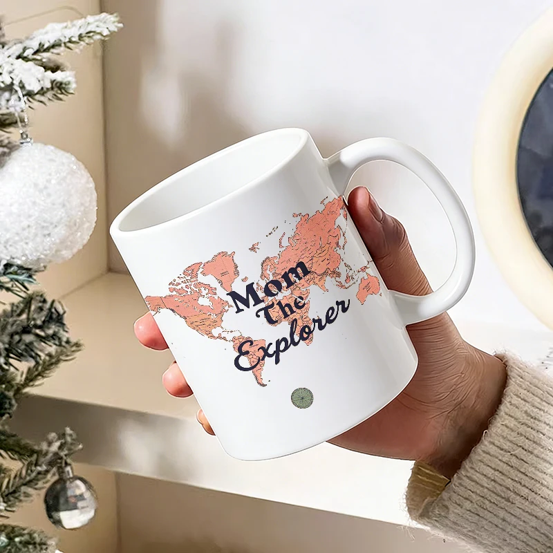 Cup & Mug Set, Mom The Explorer World Map Ceramic Mug, Coffee Cup, Milk Cup, Office Tea Cup, Drinking Cup, Gift for Friends