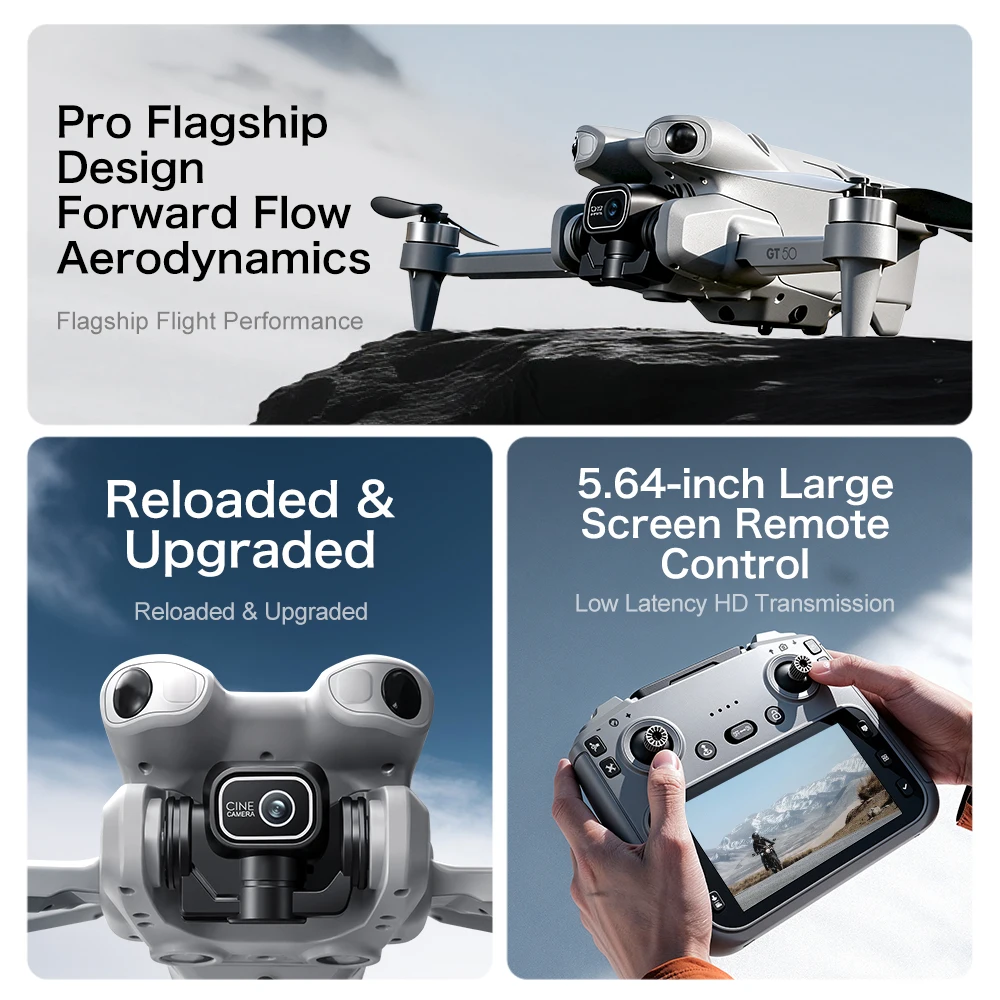 2026 جديد GT50 Pro الطائرة بدون طيار 4K كاميرات مزدوجة 4.3 بوصة شاشة فرش الطائرة بدون طيار واي فاي المهنية التصوير الجوي كوادكوبتر RC اللعب