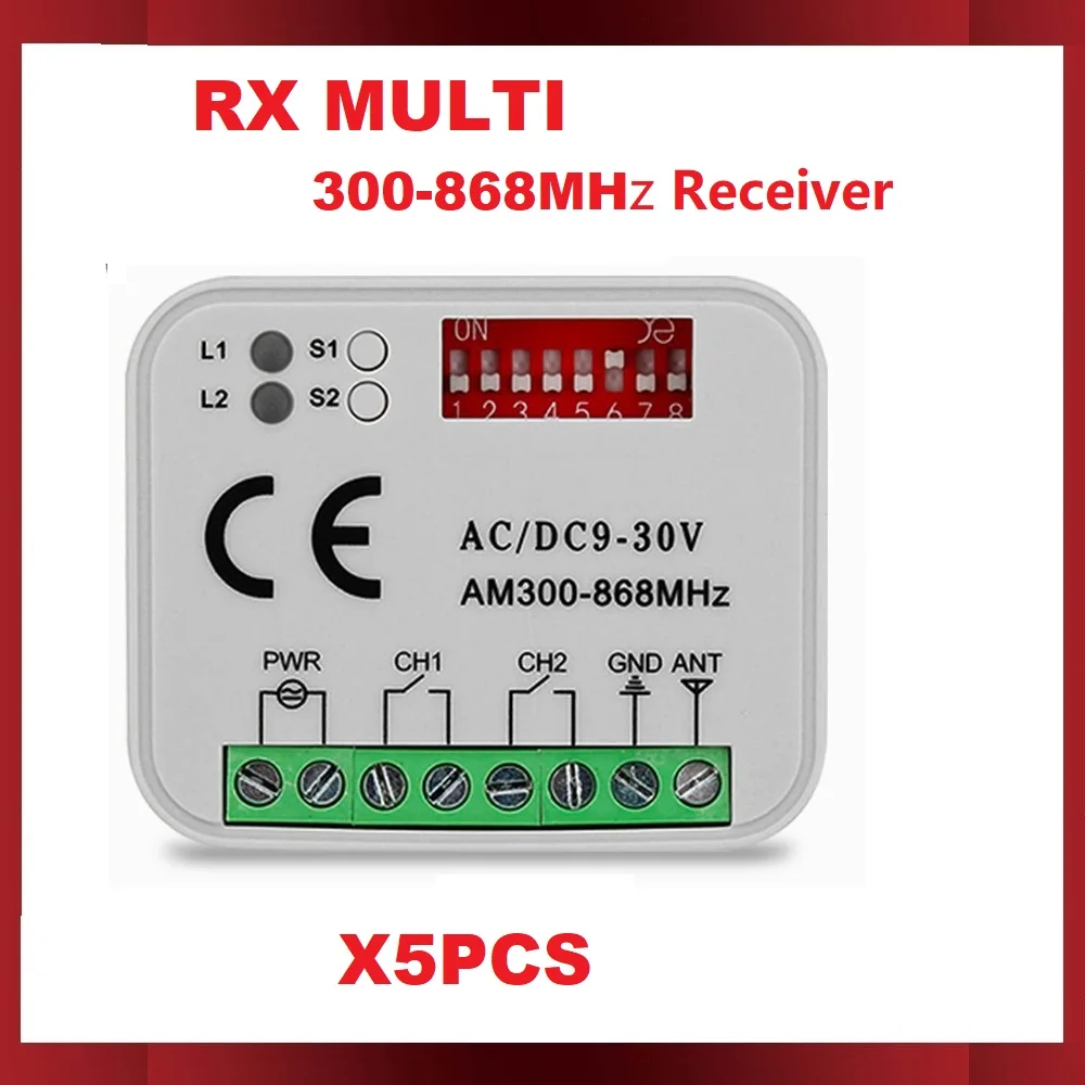 

5PCS RX MULTI 300 a 868 MHz Receiver Garage Door Remote Control Receiver AC/DC9-30V Gate Control Switch Controller Opener