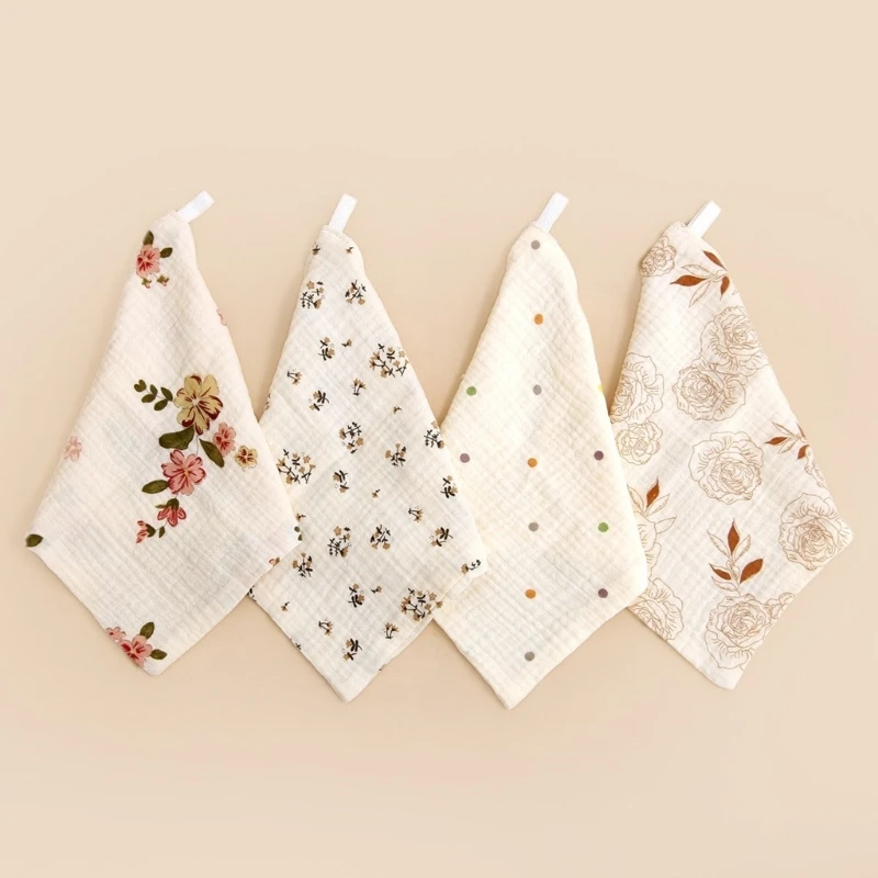 Breathable Wipe Towel Saliva Wipes with Pattern Strong Absorbent Cotton Handkerchief Nursing Towel for Infant Toddlers A2UB