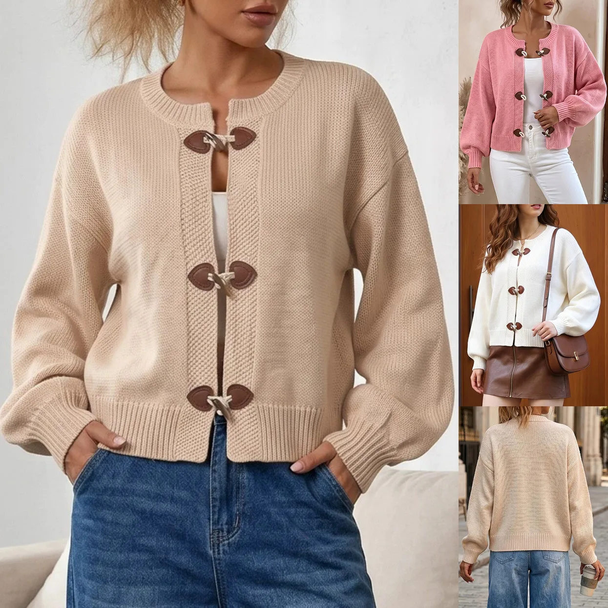 CGC Vintage Toggle Button Cardigan For Women Casual Autumn Winter Clothes Woman Knitting Long Sleeve Tops Blouse Warm Coat