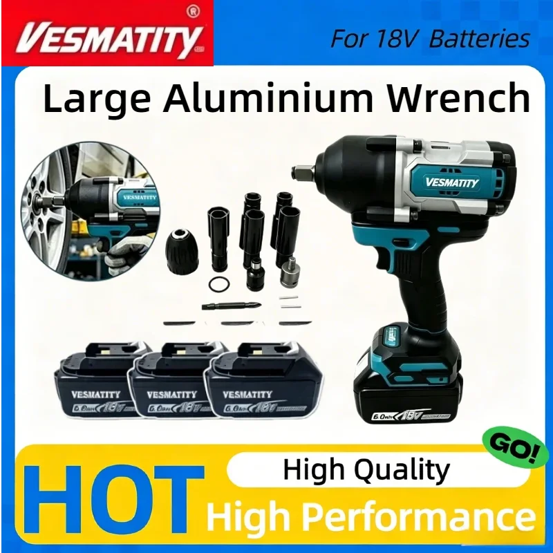 Cordless Brushless Electric Impact Wrench High Torque Driver With Socket Set for Automotive & Construction For Makita Battery
