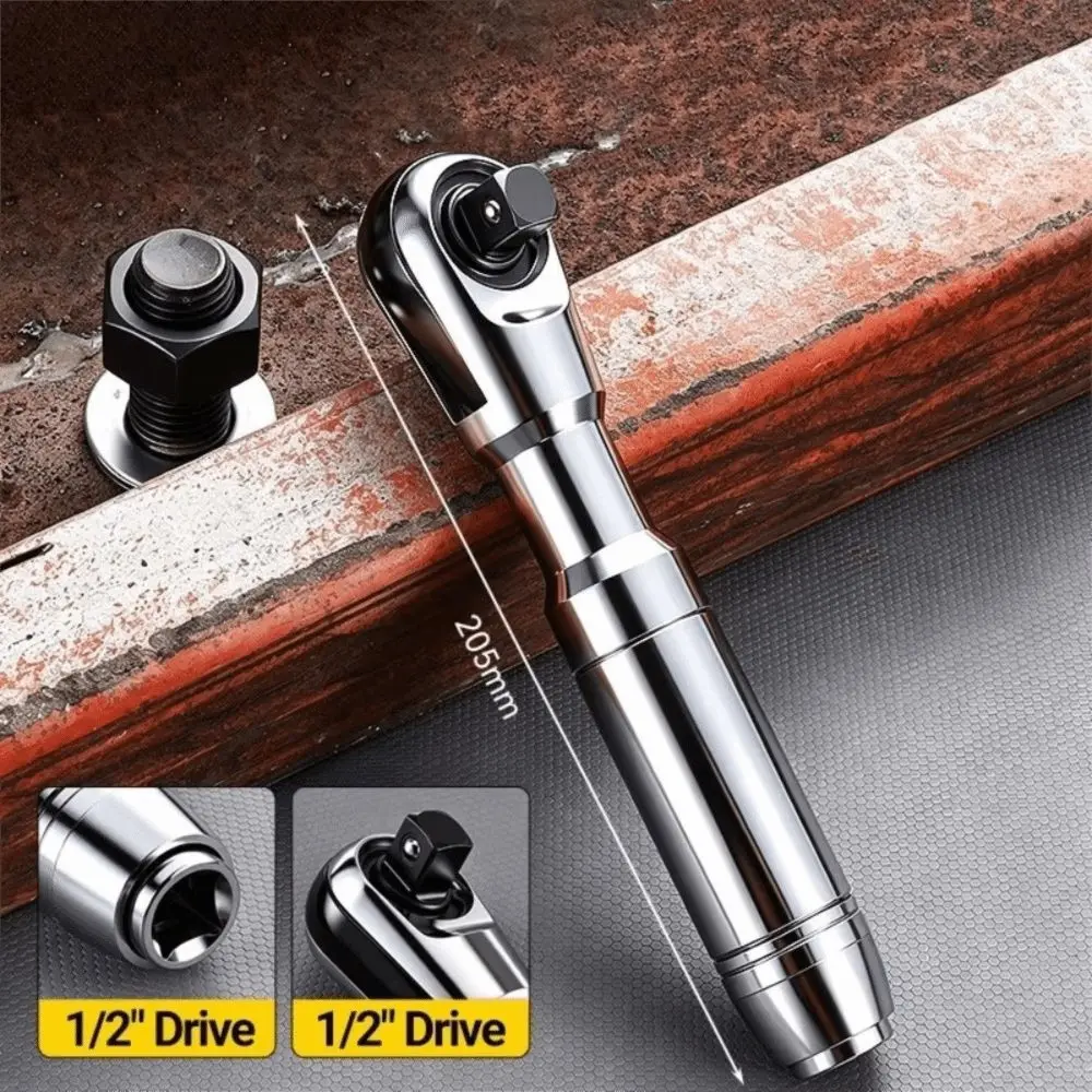 3-in-1 Function Ratchet Wrench Short Handle Square Drive Automotive Ratchet Tool 1/2 Inch Metal Construction Garage Tool