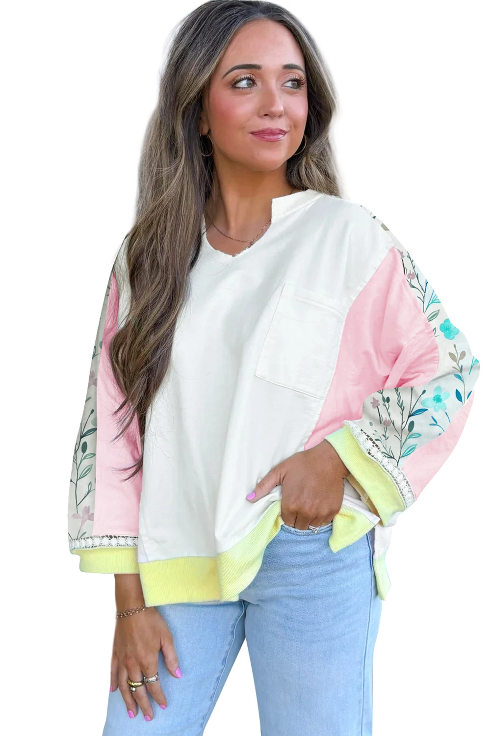 Women's New Autumn V Neck Long Sleeved To Fresh Style Printed Pullover Hoodie LD800012