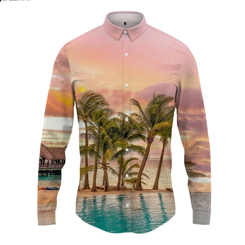 Hawaii Kokospalm 3d Print Shirt Lente En Herfst Nieuwe Hoge Kwaliteit Lange Mouw Shirt Street Fashion Button Shirts & Blouses