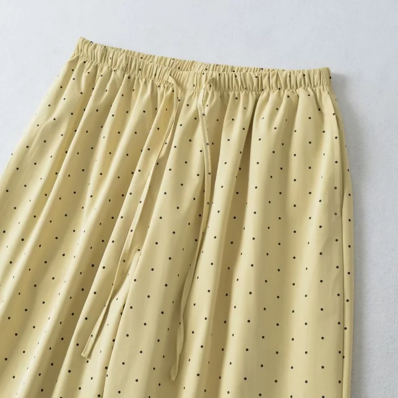 Retro Polka Dot Wide Leg Pants High Waist Loose Slimming Lightweight Smooth Lazy Style Versatile Home Casual Pants