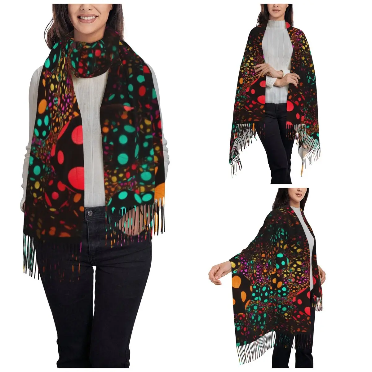 Yayoi Kusama Shawl Wraps for Womens Winter Warm Long Soft Scarf Light Ball Colorful Mystery Reversible Shawl Scarves