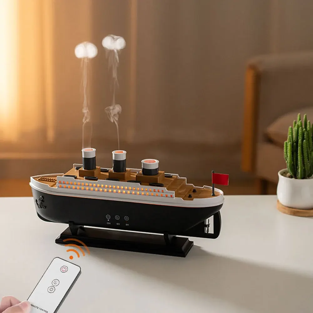 Titanic Ship Model Decoration Air Humidifier 250Ml Essential Oil Diffuser Jellyfish Smoke Ring Spray Aroma Diffuser for Home