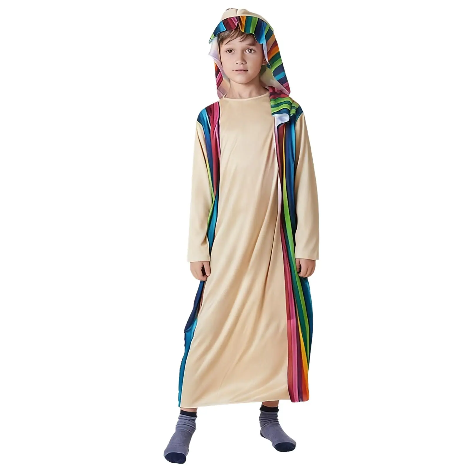 زي الصحراء للأولاد بيج قوس قزح مخطط رداء مقنع وشاح ربطة عنق العرقية لعب الأدوار مهرجان 2026 ملابس عصرية نابضة بالحياة Traje