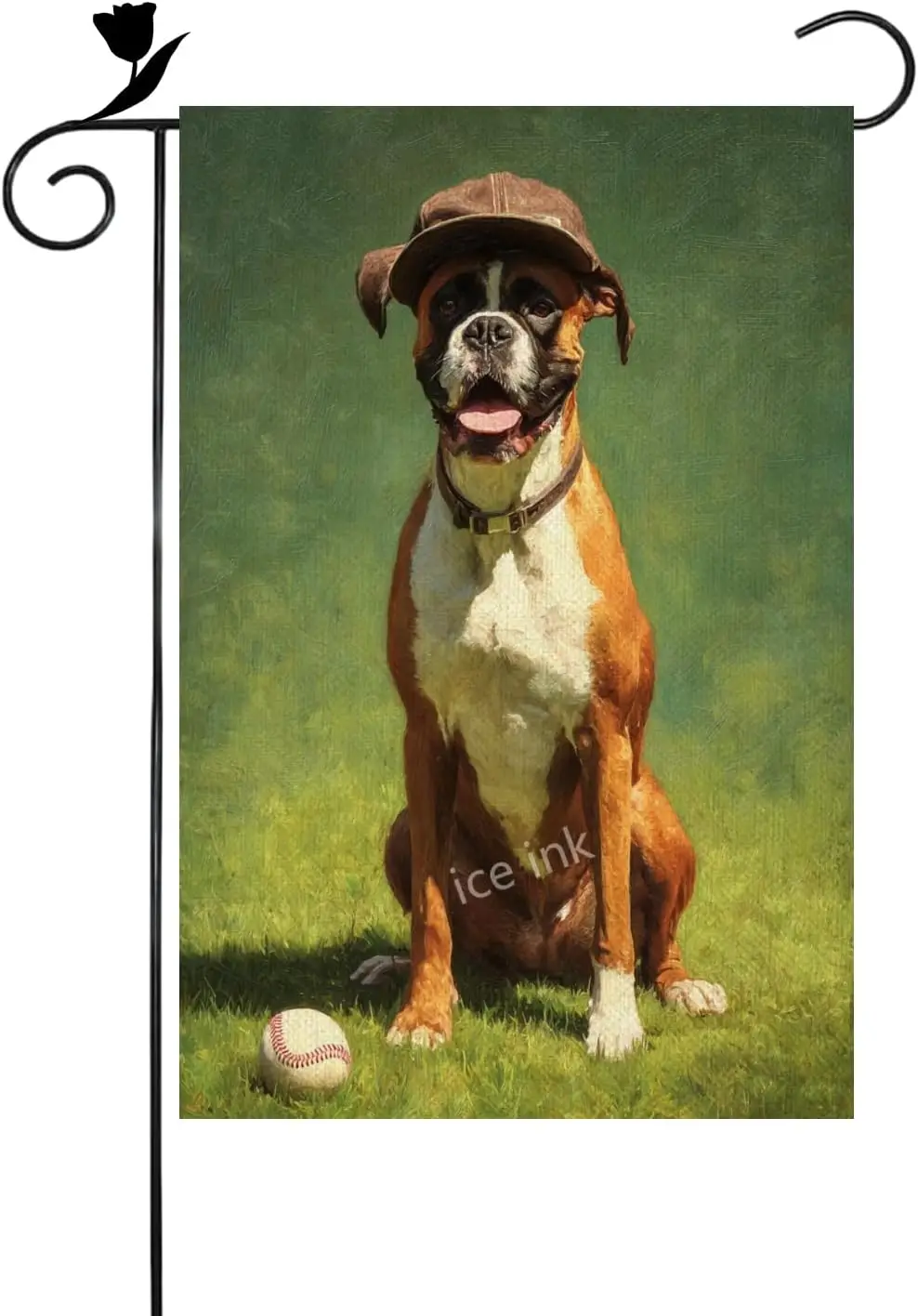 Ice ink Baseball Boxer Dog Ball Summer Sports Garden Flag 12x18 Inch Linen Burlap Double Colorful Sided Yard Flag for House  PPM