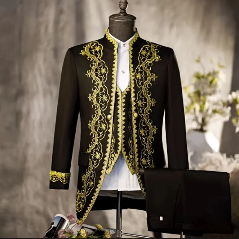 

Мужской дворец, винтажный костюм, костюм для косплея, комплект из 3 предметов, средневековый драматический принц, сценический костюм, блейзер, жилет, брюки