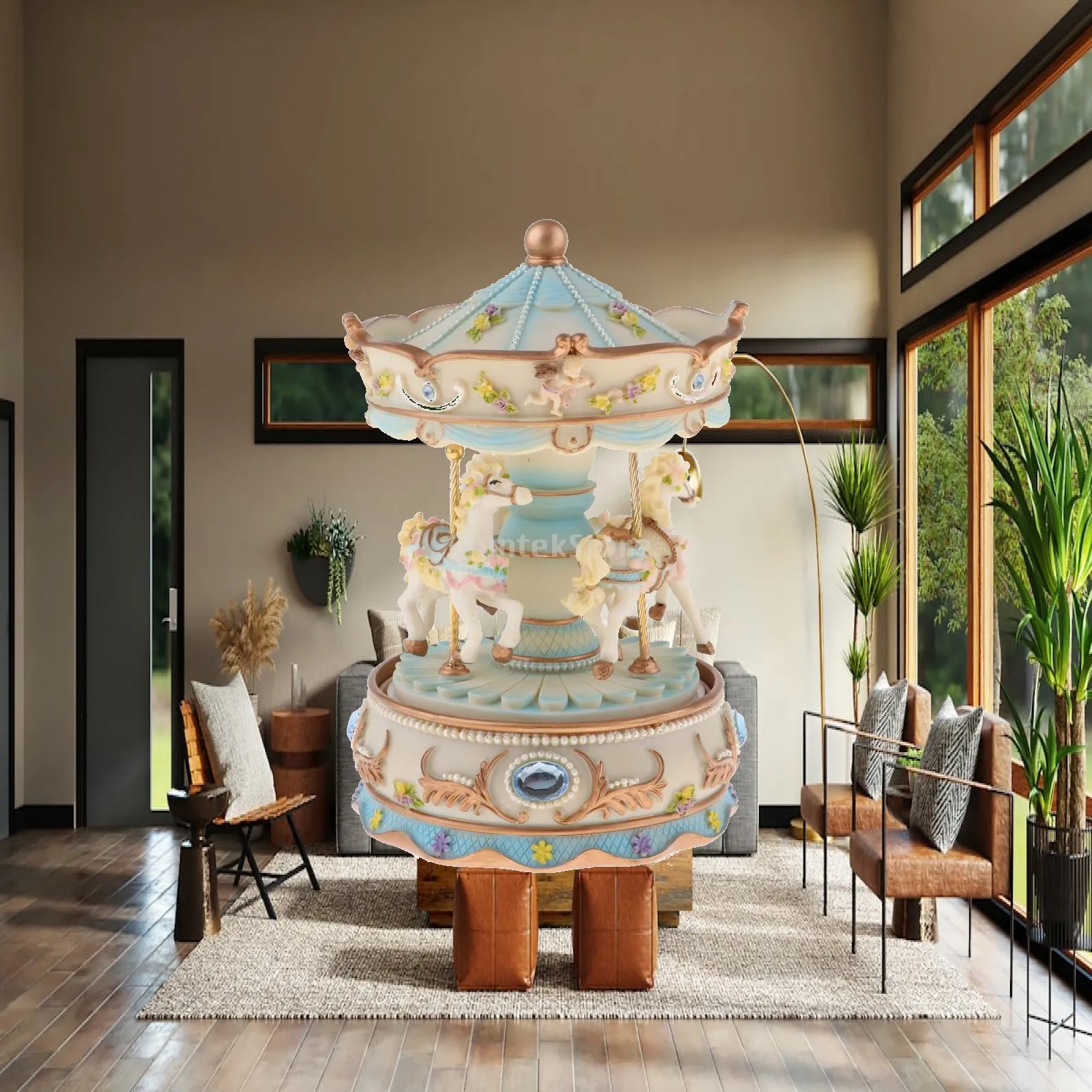 DIY Mechanism Resin Music Box Carousel Rotating Musical Box Children's Carousel Playground for Holiday Decorations