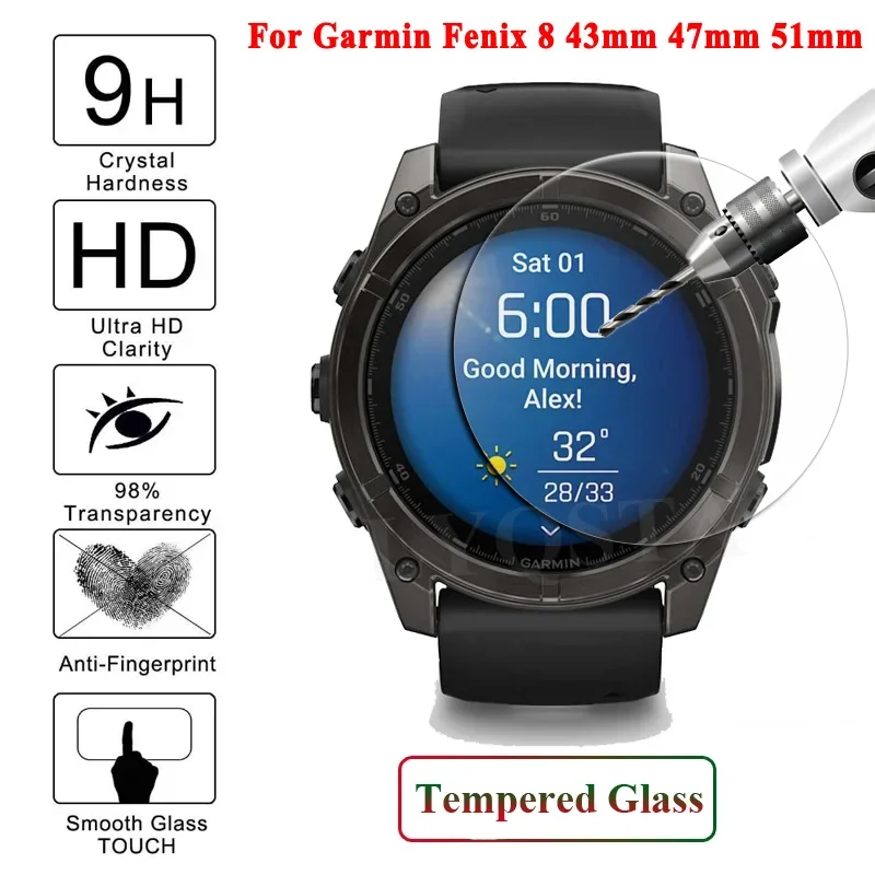 3 stks Voor Garmin Fenix 8 43 47 51mm Ultra Clear Gehard Glas Premium Screen Protector Film Fenix 5 6X 6XPro 7 7S 7X SmartWatch