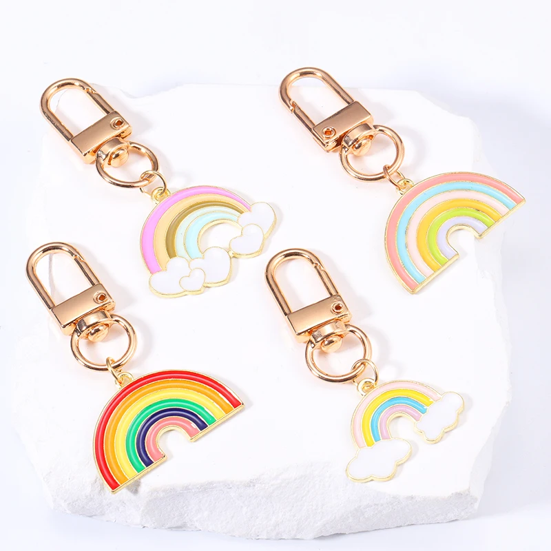 Kawaii Candy Color Enamel Rainbow Cloud Keychain For Women Men Handbag Wallet Car Key Keyrings Ornaments DIY Jewelry Accessories