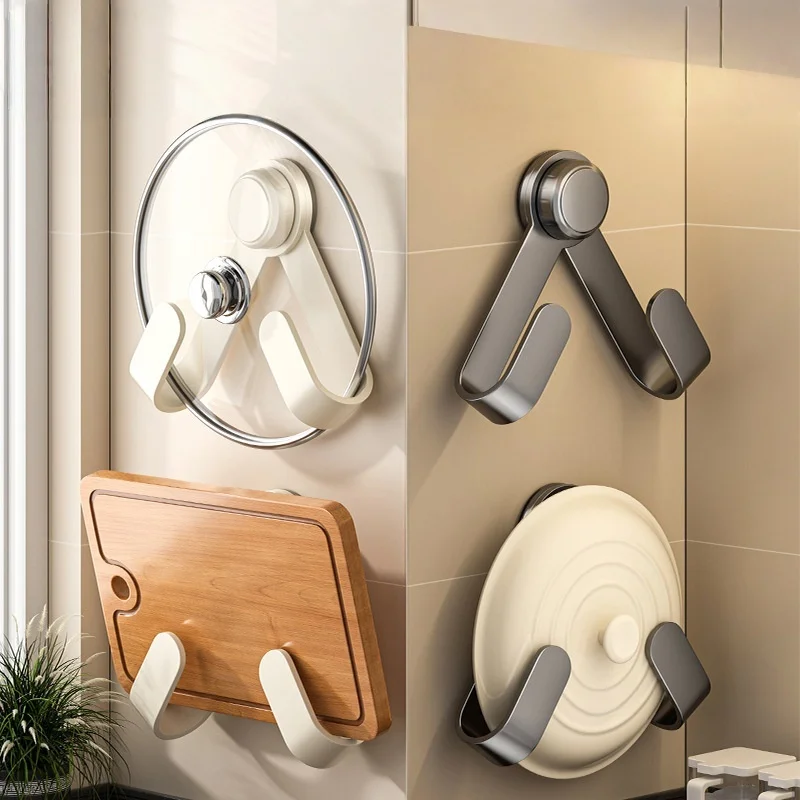 

No Drill Suction Pot Lid Holder 360° Rotating Kitchen Storage Rack Foldable Wall Mount Organizer for Cutting Boards & Pans
