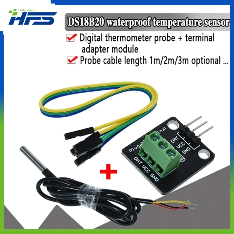 

DS18B20 Temperature Sensor Module Kit Waterproof 100CM Digital Sensor Cable Stainless Steel Probe Terminal Adapter For Arduino