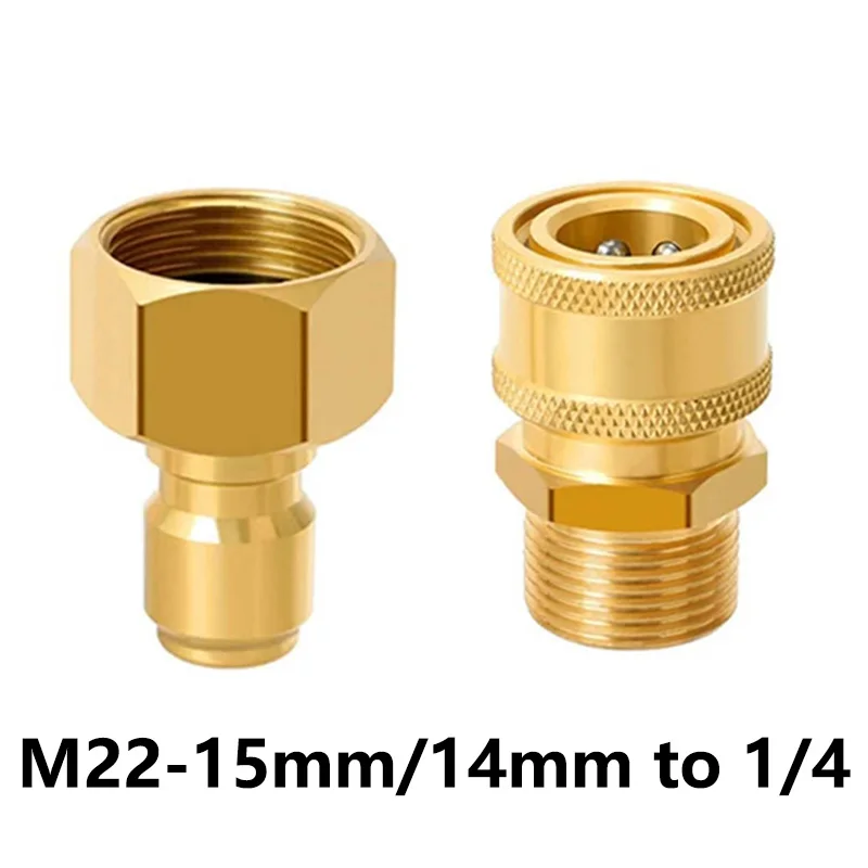 M22-14mm/15mm to 1/4in Pressure Washer Adapter Set Brass Coupler Quick Connect & Quick Disconnect Kit for Hose Pump 5000 PSI