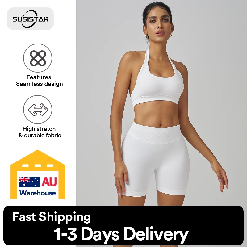 

Workout Sets for Women 2 Piece Twist Front Halter Sports Bras High Waist Booty Shorts Exercise Gym Yoga Outfit