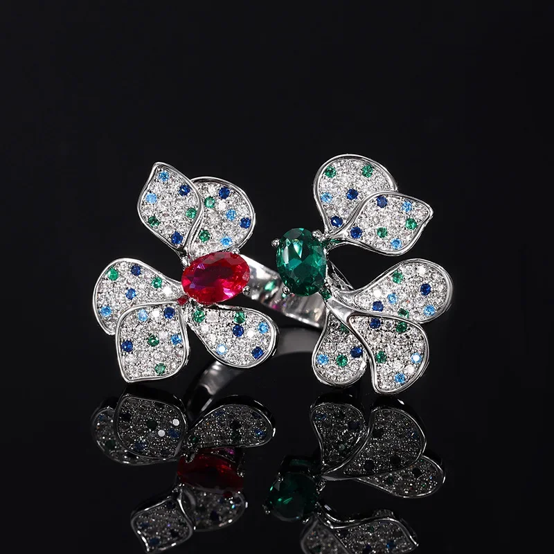 Jewelry S925 silver plated 18K gold Korean version ins trendy colorful treasure creative color ring main stone 6*8 women's ring