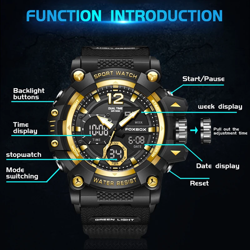 2025 Nuovi orologi digitali analogici da uomo FOXBOX Orologio da polso al quarzo militare di lusso di marca Cronografo sportivo impermeabile di moda