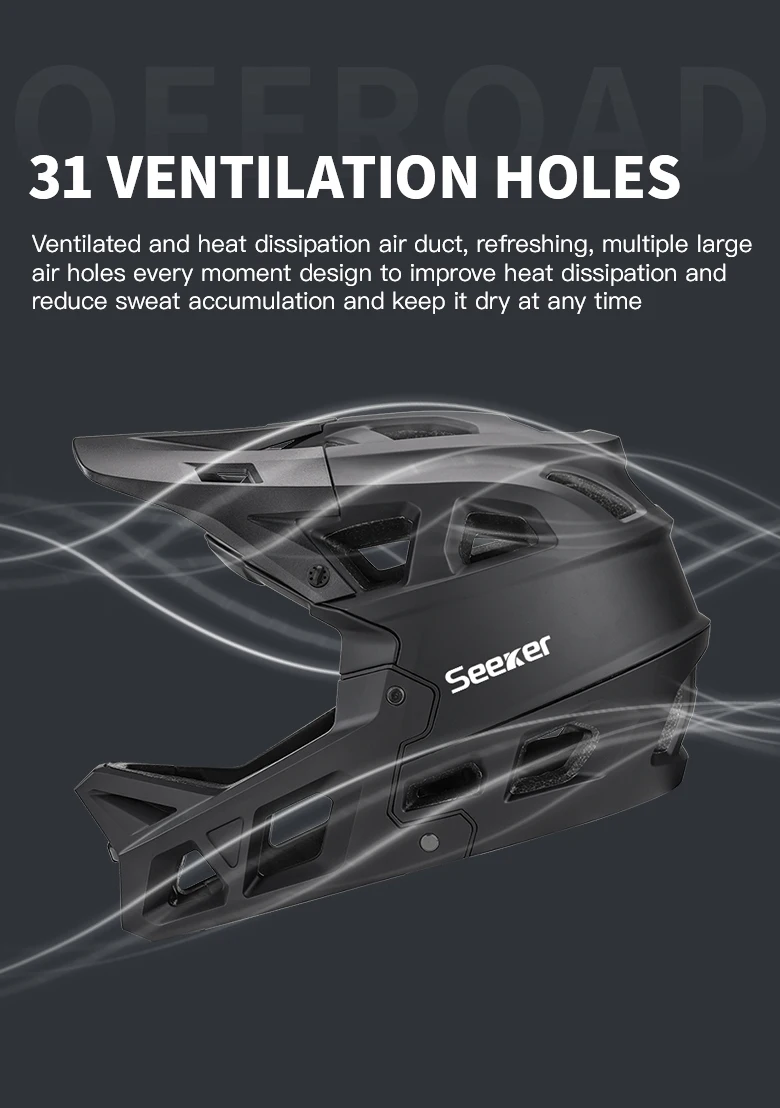 Seeker Mountainbike Vollvisierhelm, Ultimatives Belüftungsdesign, Komfortabler Sitz, EPS-Polsterung, MTB Downhill Sicherheitshelm – Detail 8