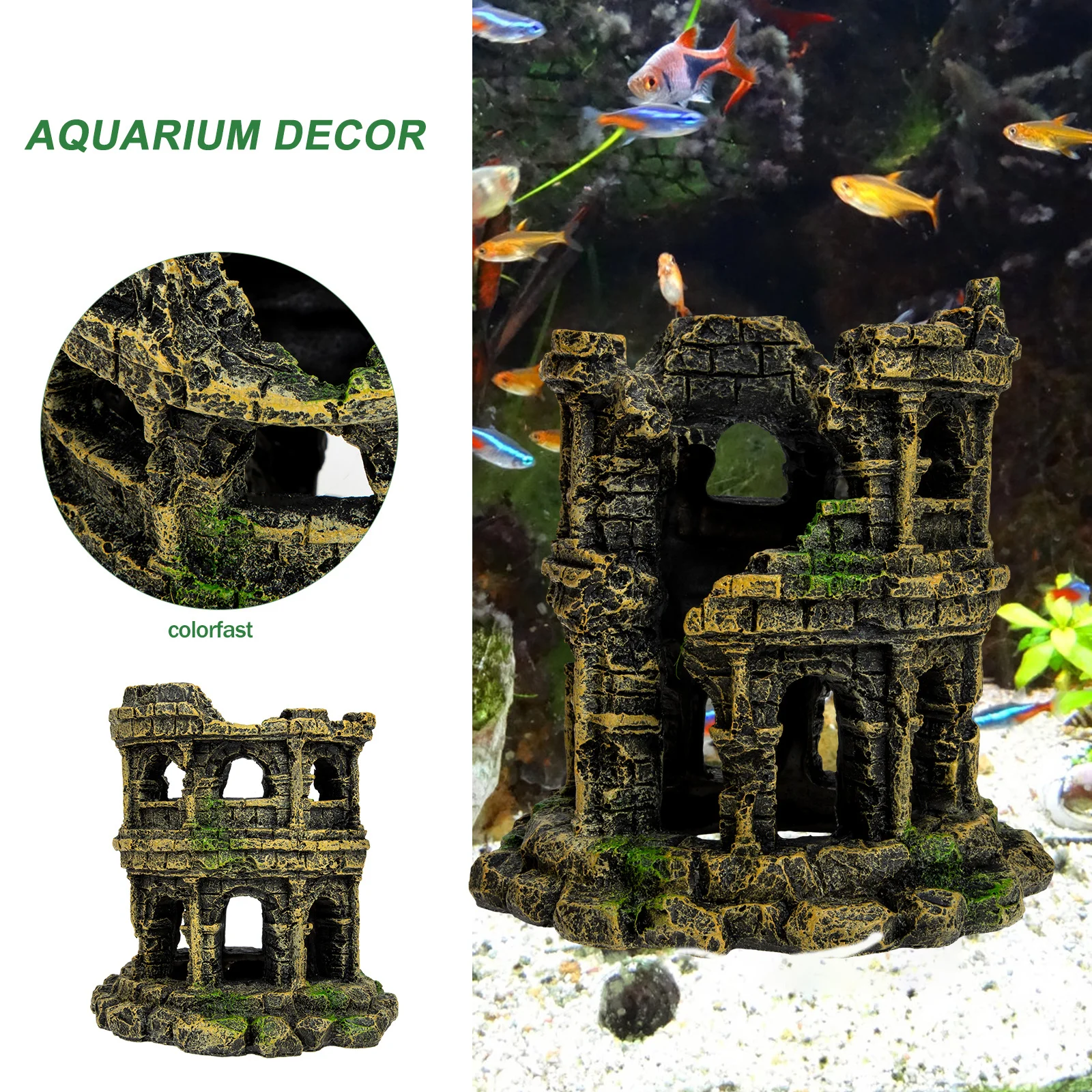 

Aquarium Roman Colosseum Ornament Resin Simulation Fish Tank Decor Underwater Hiding Spot for Fish Shrimp Safe Non-Toxic Low