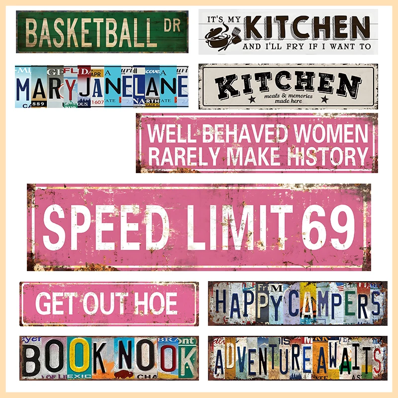 License Plate Style Poster Metal Tin Sign Funny Quote Wall Decor Plaque for Home Camper Book Nook Basketball Room Street Sign