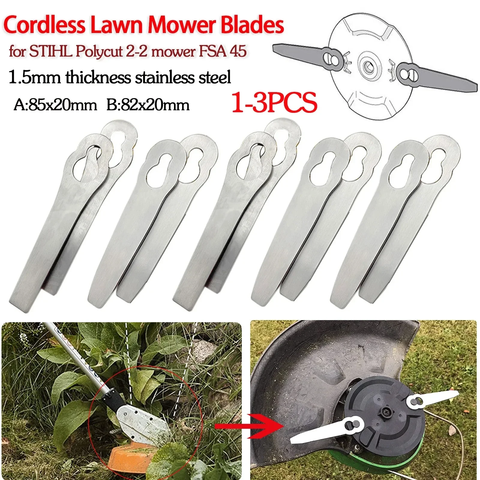 

1/3Pcs Stainless Steel Replacement Blades Spare Knives For STIHL FSA 45 FSA 57 Grass Trimmer Lawn Mower Accessories Garden Tool