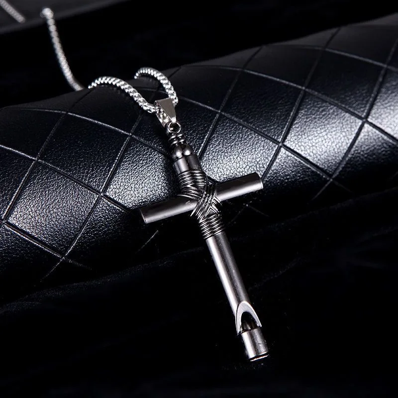 Whistle Cross Pendant Necklace 2023 Cool y2k Fashion Hipster Style 70cm Length Chain Accessory for Women and Men Gift