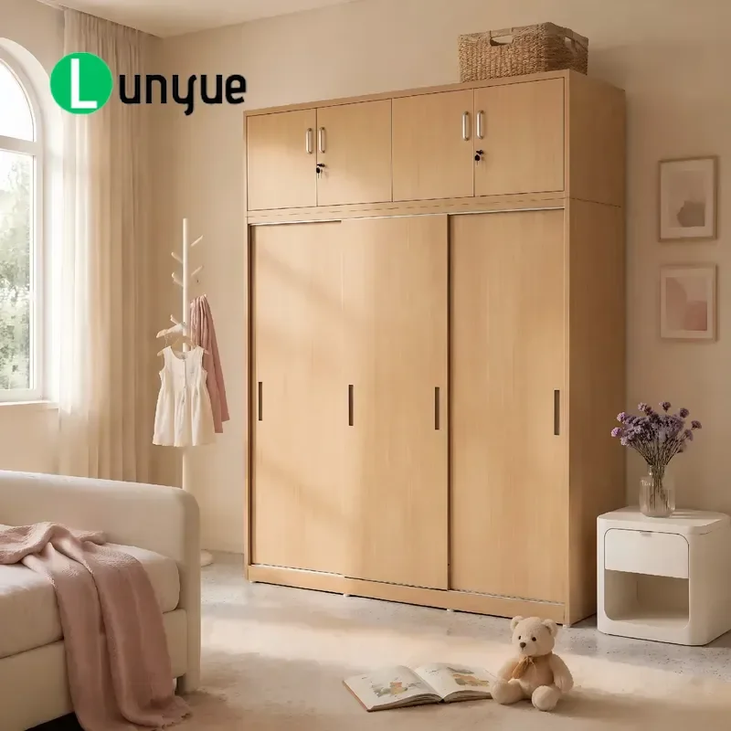 Modern Steel Children Wardrobe Sliding Door Easy Assemble Eco Friendly Space Saving Portable Bedroom Furniture For Kids Room