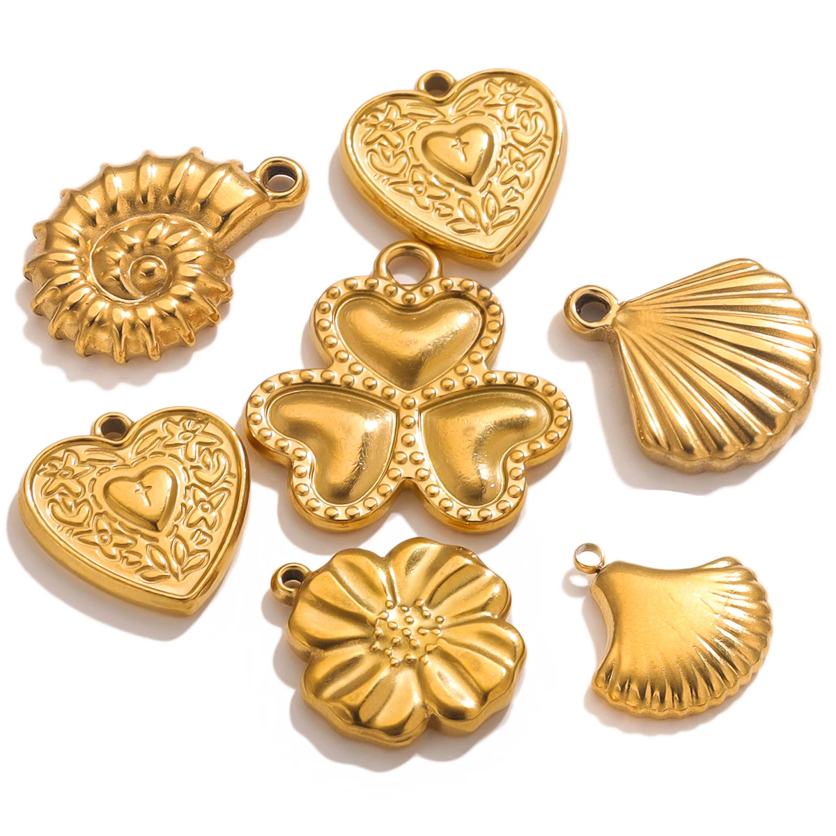 5 sztuk spiralna muszla ze stali nierdzewnej brzoskwiniowe serce kolczyki miłosne akcesoria do rękodzieła Charms pozłacane złącza do samodzielnego tworzenia biżuterii