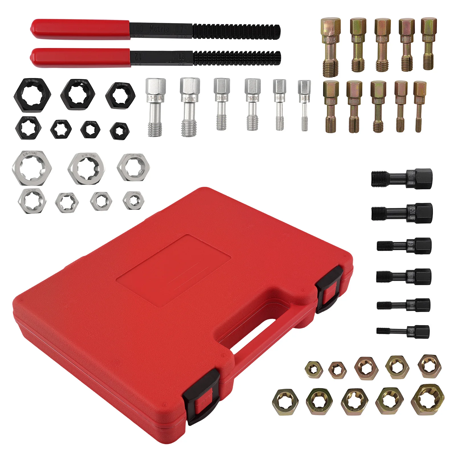 

Набор для восстановления резьбы из 48 предметов: метрические и дюймовые матрицы и плашки с кейсом для хранения