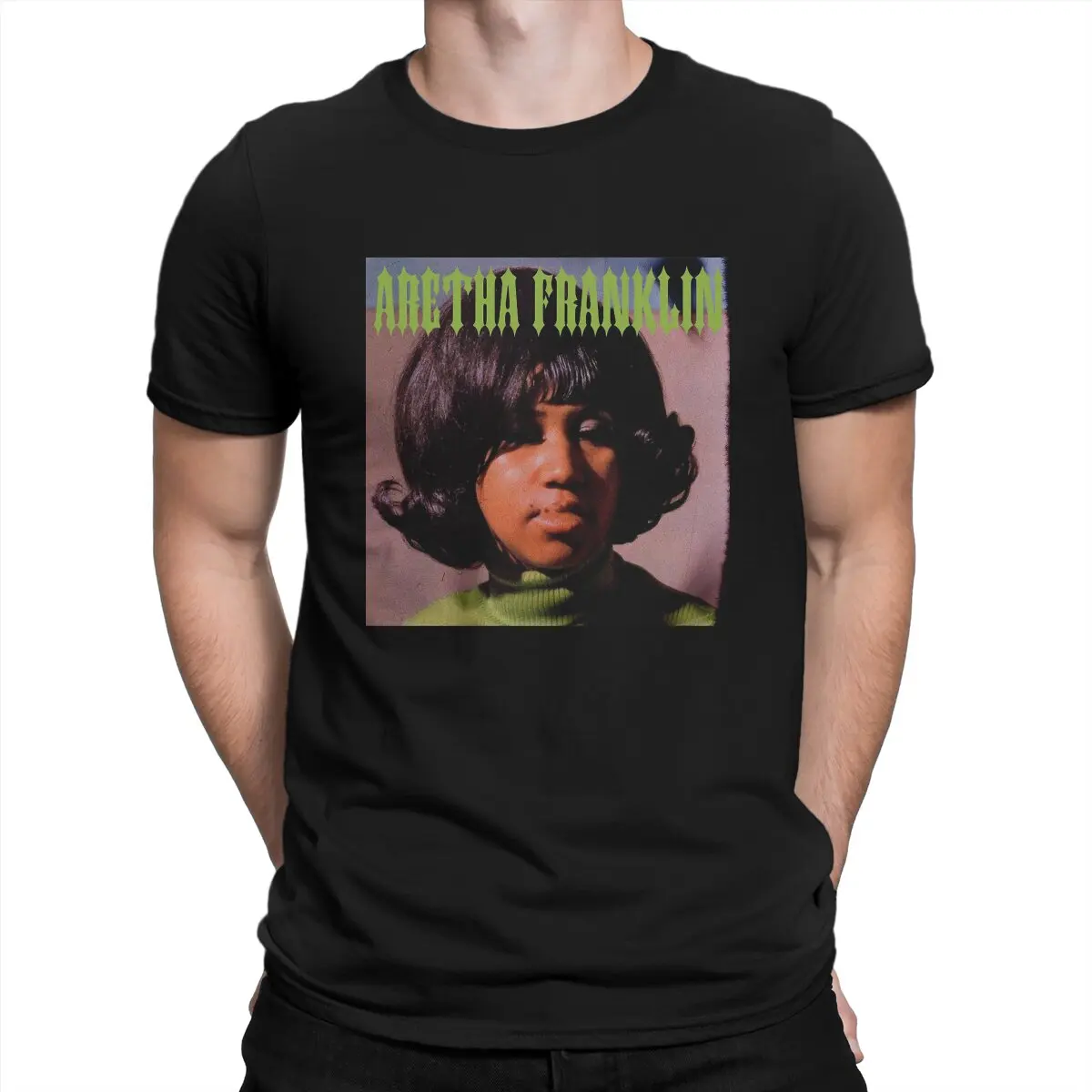 Female Singer Who Has Won Nineteen Grammy Awards T Shirt for Men Pure Cotton Cool T-Shirt Round Neck Aretha Franklin