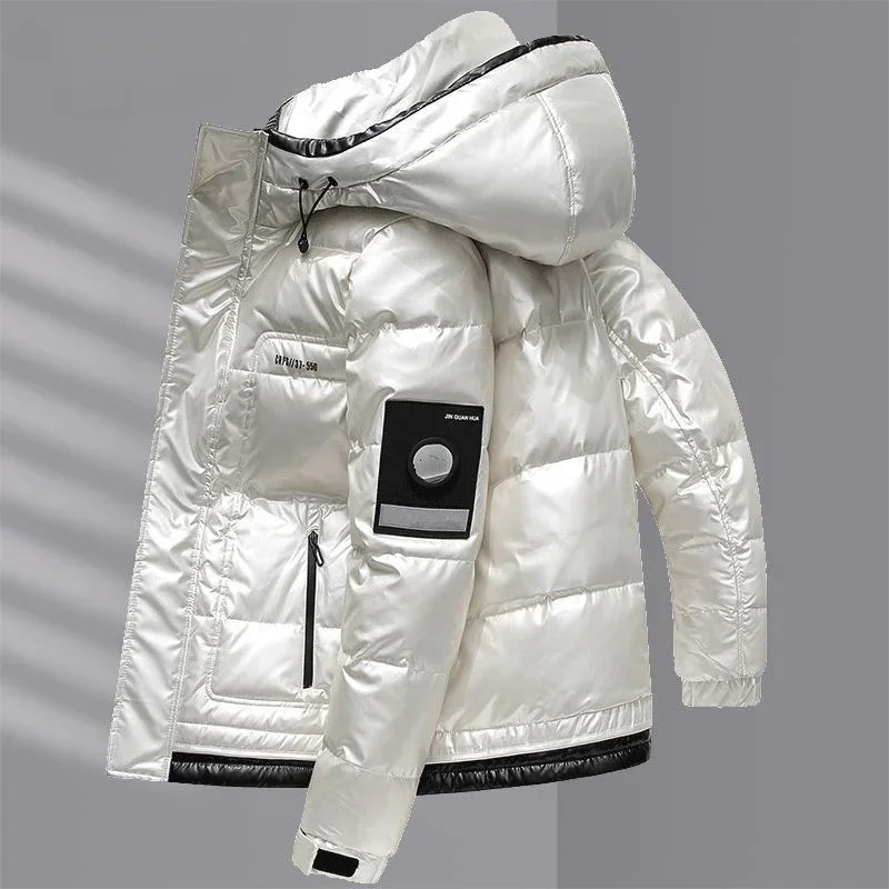 Men Solid Color High Quality Bright Face Wash Men's Down Jacket 2025 Winter New White Duck Down Bread Suit High-end Thick Coat