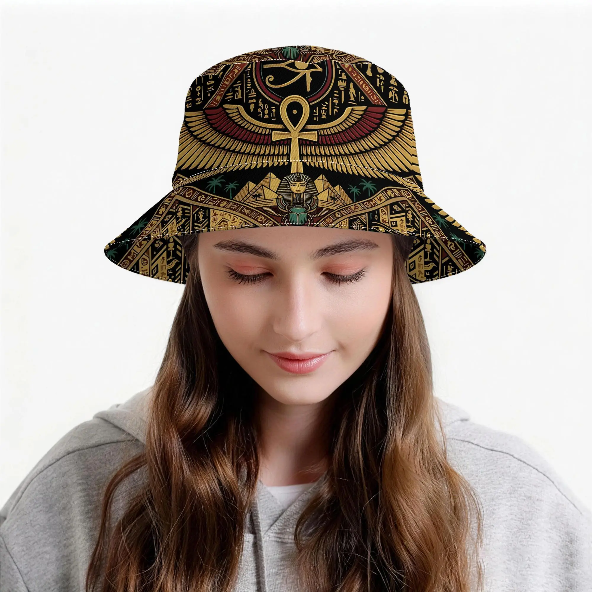 Customization Ancient Egyptian Ankh & Eye Of Horus Fisherman Hat - Egyptian-Themed Fishing Cap With Horus Symbol, Cultural Outdo