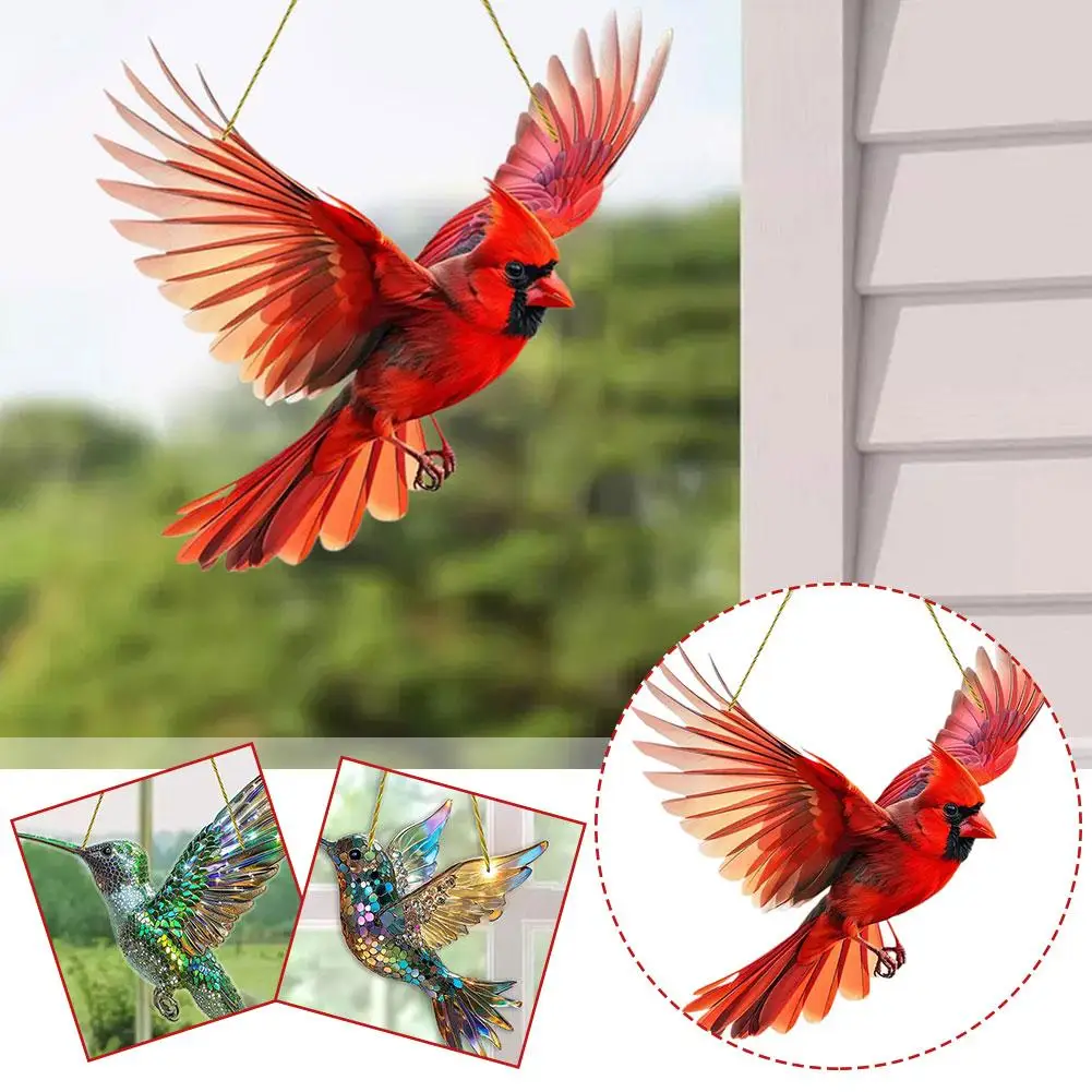 Sherum Spirit Birds Flat Acrylic Hummingbird Window Ornament Bird Suncatchers for Windows Hanging Farmhouse Christmas Decoration