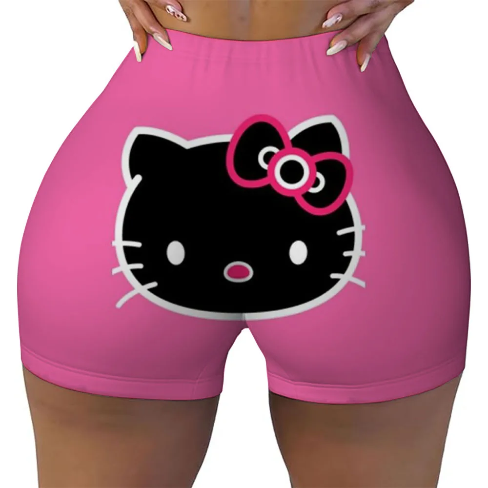 Zomer damesshorts 2025, Hello Kitty damessupershorts met O-hals, slim-fit damesshorts, heet en sexy