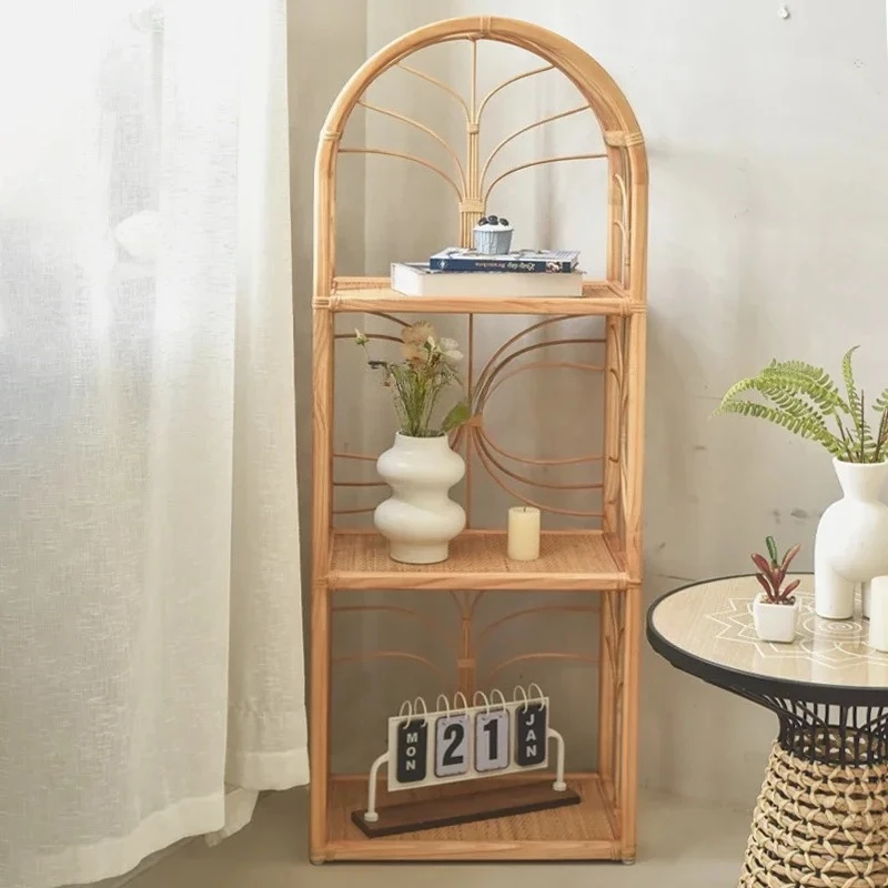 

Log wind rattan rack Floor to ceiling flower stand Multi-layer storage rack Living room Home Japanese display rack9338