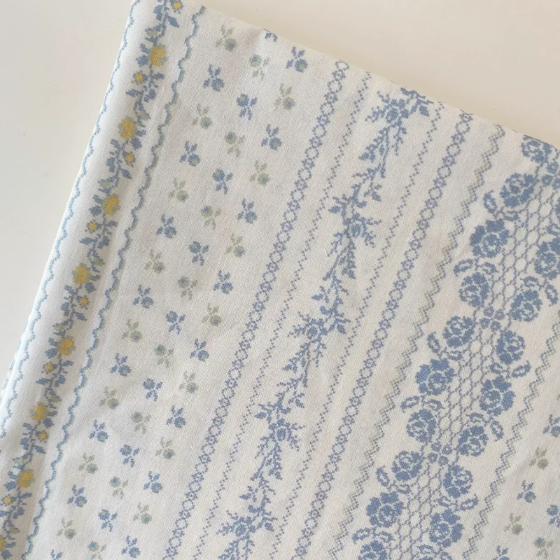 

145cm*50cm Cotton Fabrics Blue Striped Floral Pattern Suitable For DIY Toy Doll Clothes Dresses Headscarves Fabrics