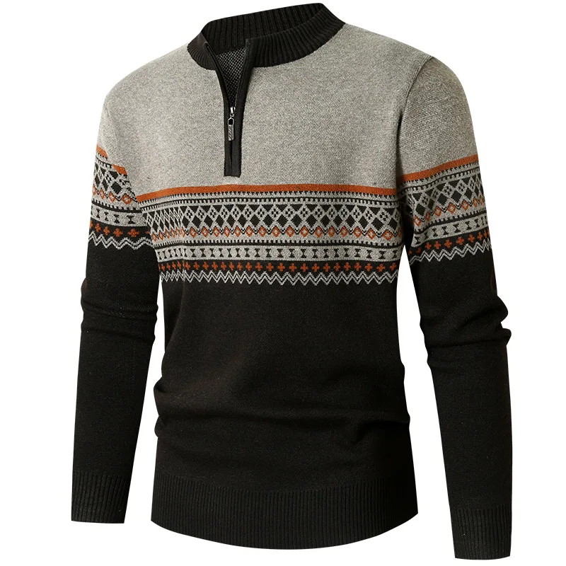 Maglione da uomo a maniche lunghe modello vintage pullover autunno inverno maglioni aderenti con fondo caldo uomo moda cerniera o-collo pullover