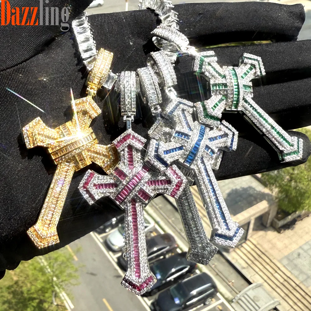 

2025 New Cross Pendant for Men Women Full Iced Out Cubic Zircon Hip Hop Necklace Link Chain Fashion Rock Jewelry