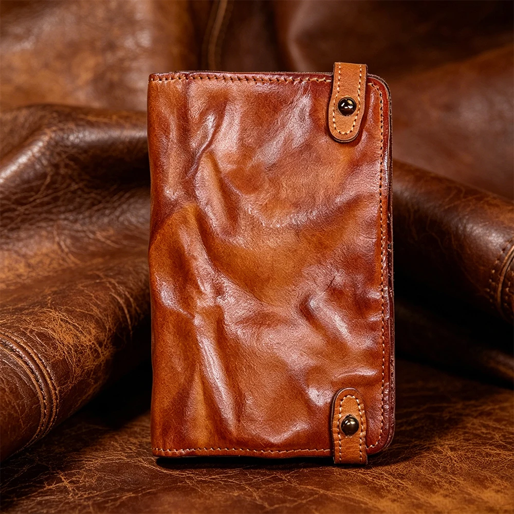 Retro High Quality Large Capacity Men Wallet Genuine Leather Card Holder Zipper Male Coin Purses Handmade Card Bag For Men