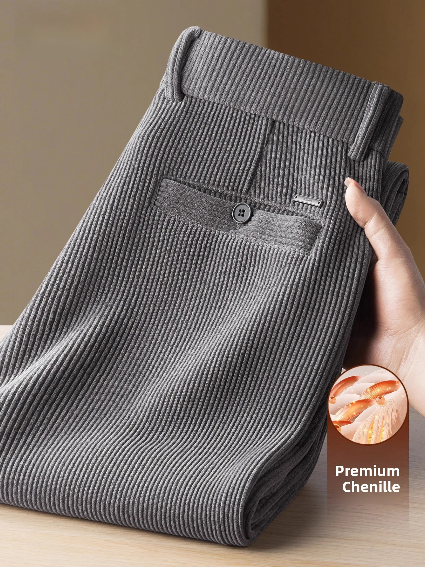 

High-End Men's Fce-Lined Straight Leg Thi Casual Pants Winter Wear Comfortable Loose Fit Faionable Busin Casual