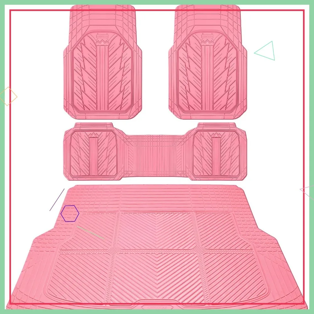 

Universal Pink Rubber Floor Mats for Cars, Trucks, SUVs - Heavy Duty, Waterproof All-Weather Protection