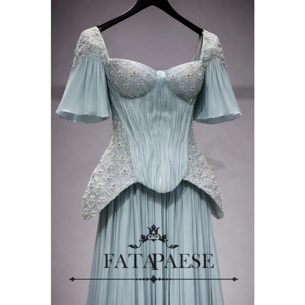 FATAPAESE Customized Sparkling Beadings Luxury Women's FormaL Evening Dresses Pearl Square Neck Straight Floor Length Party Gown
