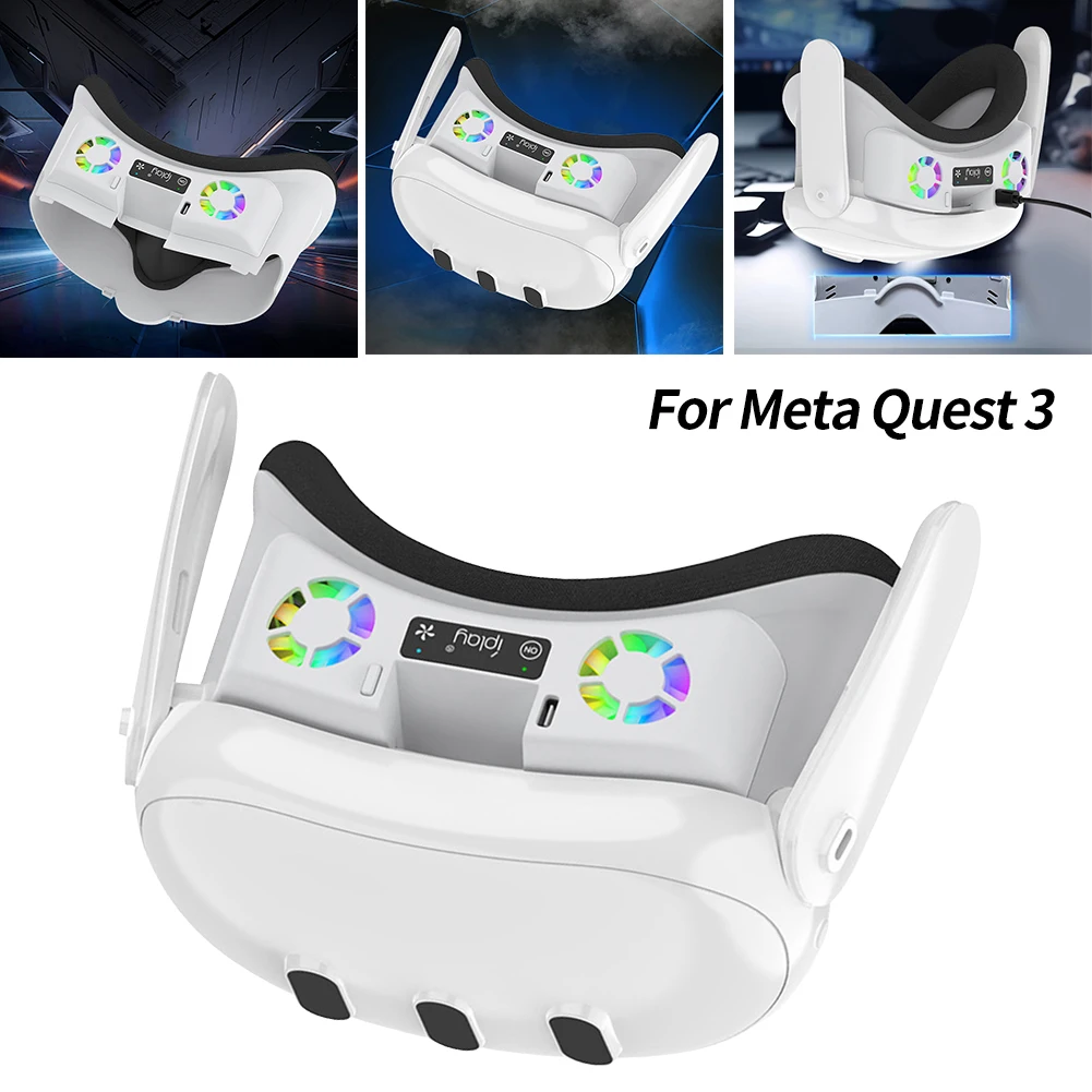 Face Cover with Cooling Fan Facial Interface Radiator with RGB Light with Anti-Leakage Nose Pad for Meta Quest 3 VR Headset