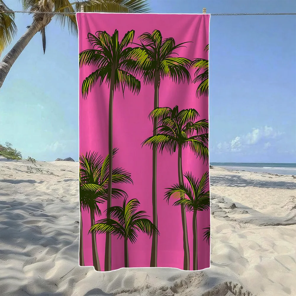 Pink & Turquoise Palm Tree Silhouette Beach Towel, Soft Durable Quick-Drying, Ideal For Summer Beach, Swimming & Camping