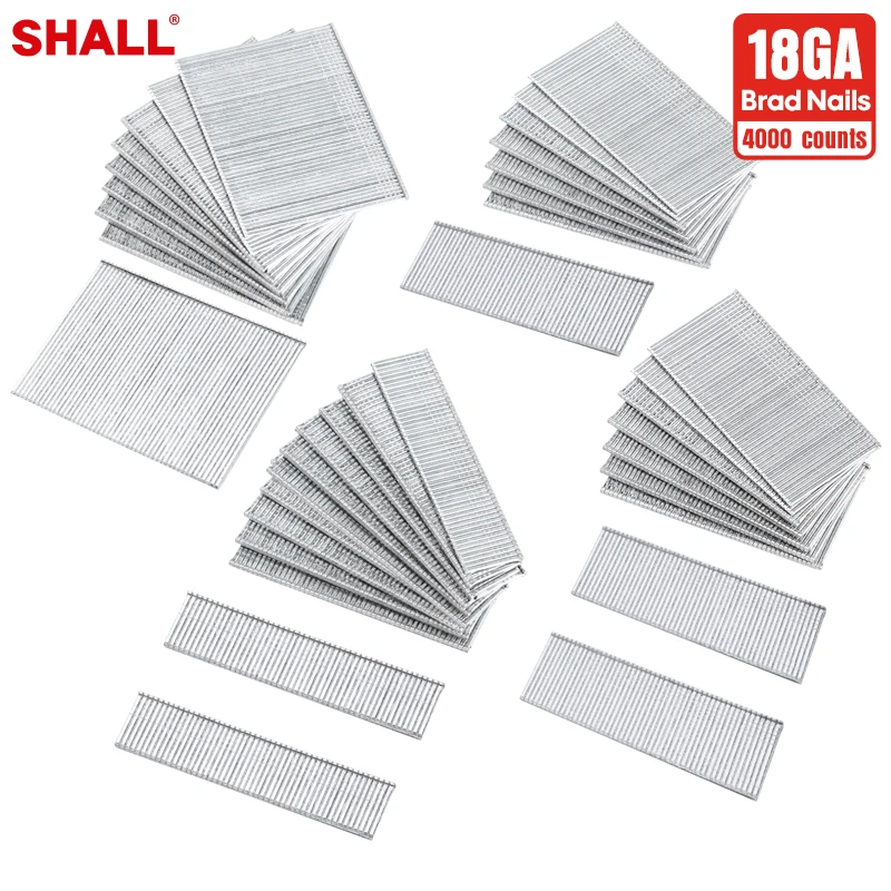 SHALL 18 Gauge Brad Nails 4000 Counts Galvanized Brad Nails Assorted 18GA Nail Gun Nails for Pneumatic Electric Brad Nailer Gun